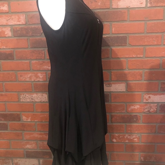 Size 12 Joseph Ribkoff black dress with front zipper and draped bottom - Picture 2 of 3